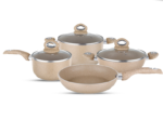 Disnie Marble Coating Nonstick Cookware Set - Brown - 7 Pcs - Image 2