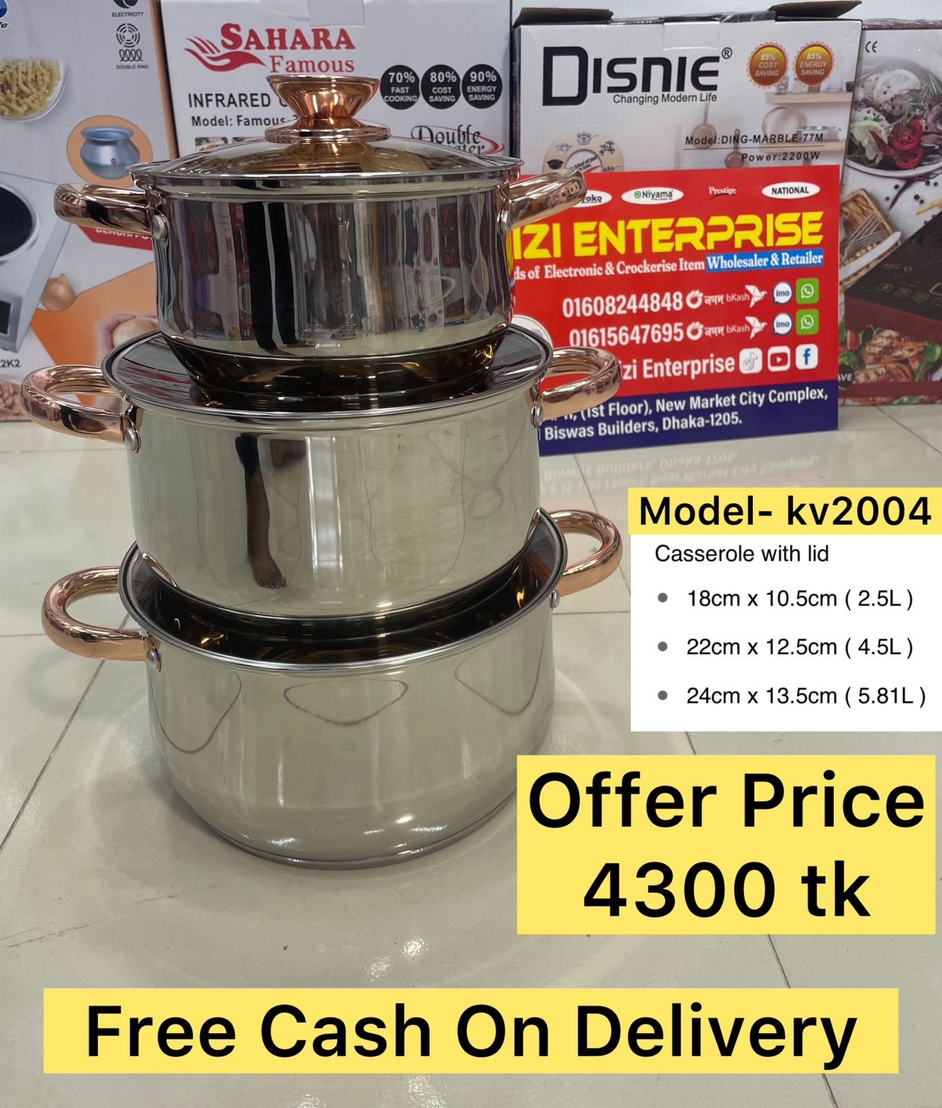 kv 2004 Kv-2004, Kaisa Villa Stainless Steel Cookingset, Induction bottom 6pcs Cookware Set, Best Quality & Best Price in BD - Image 1