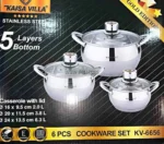 Kv-6656, 6pcs Kaisa Villa Stainless Steel Cookingset, Induction bottom Cookware Set, Best Quality & Best Price in BD - Image 2