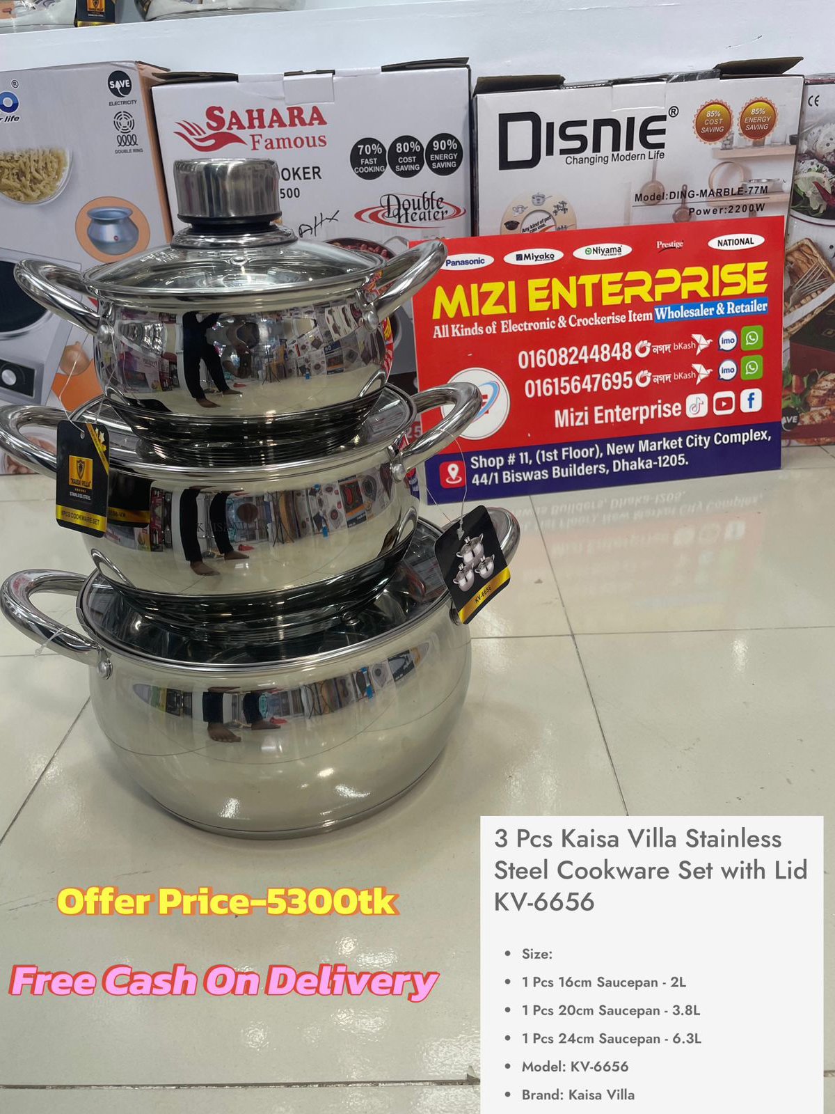 product-5 KV-6656, 3 Pcs Kaisa Villa Stainless Steel Cookware Set with Lid - Image 1