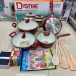 Disnie Italy Super Ceramic Induction Non Stick Cooking Set-7Pcs - Red With Gift