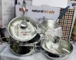 KIAM NATURAL TRI-PLY STAINLESS STEEL COOKWARE 7-PIECE SET- KARAI 26 CM, CASSEROL 26 CM, RUTI TAWA 26 CM, FRY PAN 24 CM