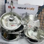 KIAM NATURAL TRI-PLY STAINLESS STEEL COOKWARE 7-PIECE SET- KARAI 26 CM, CASSEROL 26 CM, RUTI TAWA 26 CM, FRY PAN 24 CM
