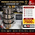 Kv-1009, 5 Layers Induction Based, Big Size- 8pcs Kaisa Villa Stainless Steel Cookware Set Best Quality & Best Price in BD