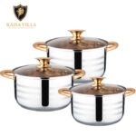 Kv-1044, 5 Layers Induction Based, Big Size- 6pcs Kaisa Villa Stainless Steel Cookware Set Casserole Set Best Quality & Best Price in BD - Image 2