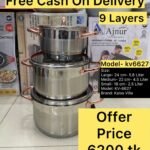 Kv-6627, 9 Layers Induction Based, KaisaVilla Stainless Steel Cookware Set Casserole Best Quality & Best Price in BD