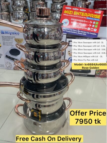 Kv-6684 Kaisa, 5 Layers Induction Based, 12pcs Kaisa Villa Stainless Steel Cookware Set Casserole, Saucepan, Milkpan With Faypan Best Quality & Best Price in BD